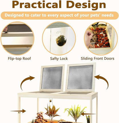 Prolee Reptile Terrarium Tank Up to 78 Gallon, Lizard Tank Bearded Dragon Tank with Metal Mesh Roof Door, Snake Tank with Lock Design (Oak, 27 Gallon Volume, 24 Inch Length)