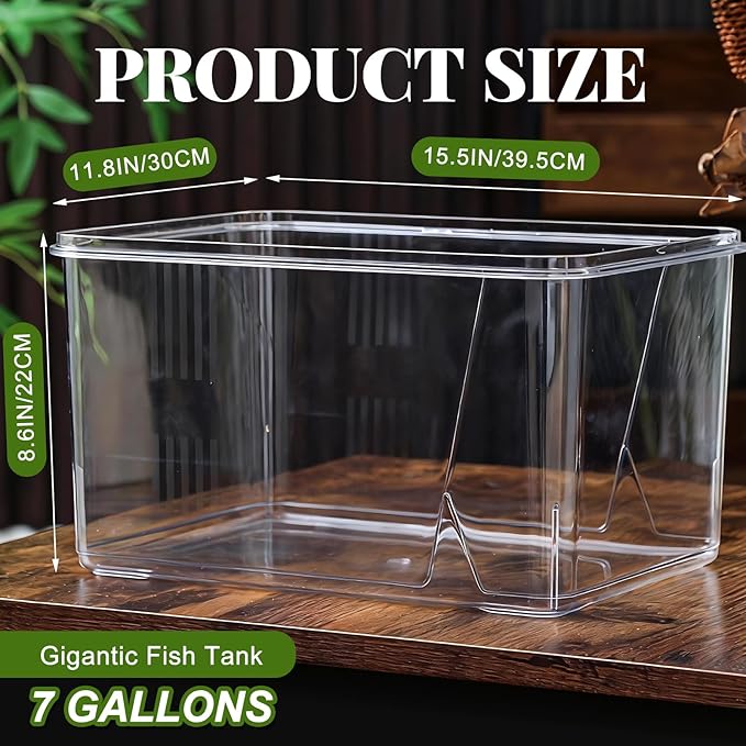 Geelin 7 Gallon Plastic Fish Tank Large Bowl Shatterproof with Crystal Clear Clarity for Terrarium, Flower Vase Centerpiece Gift for Fish Lovers(Square)