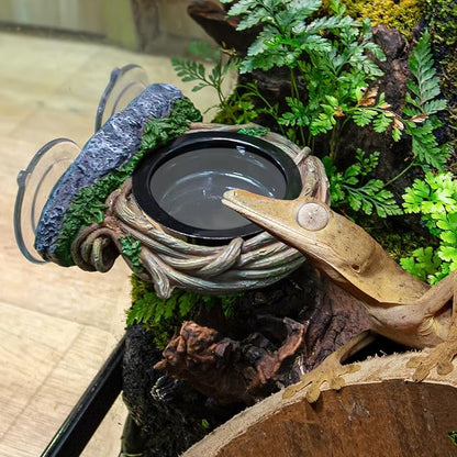 REPTI ZOO Crested Gecko Feeding Ledge, Reptile Water Food Dish for Bearded Dragon Lizard Snake Turtle, Vine Reptile Feeder Ledge Bowl with 2PCS Cups
