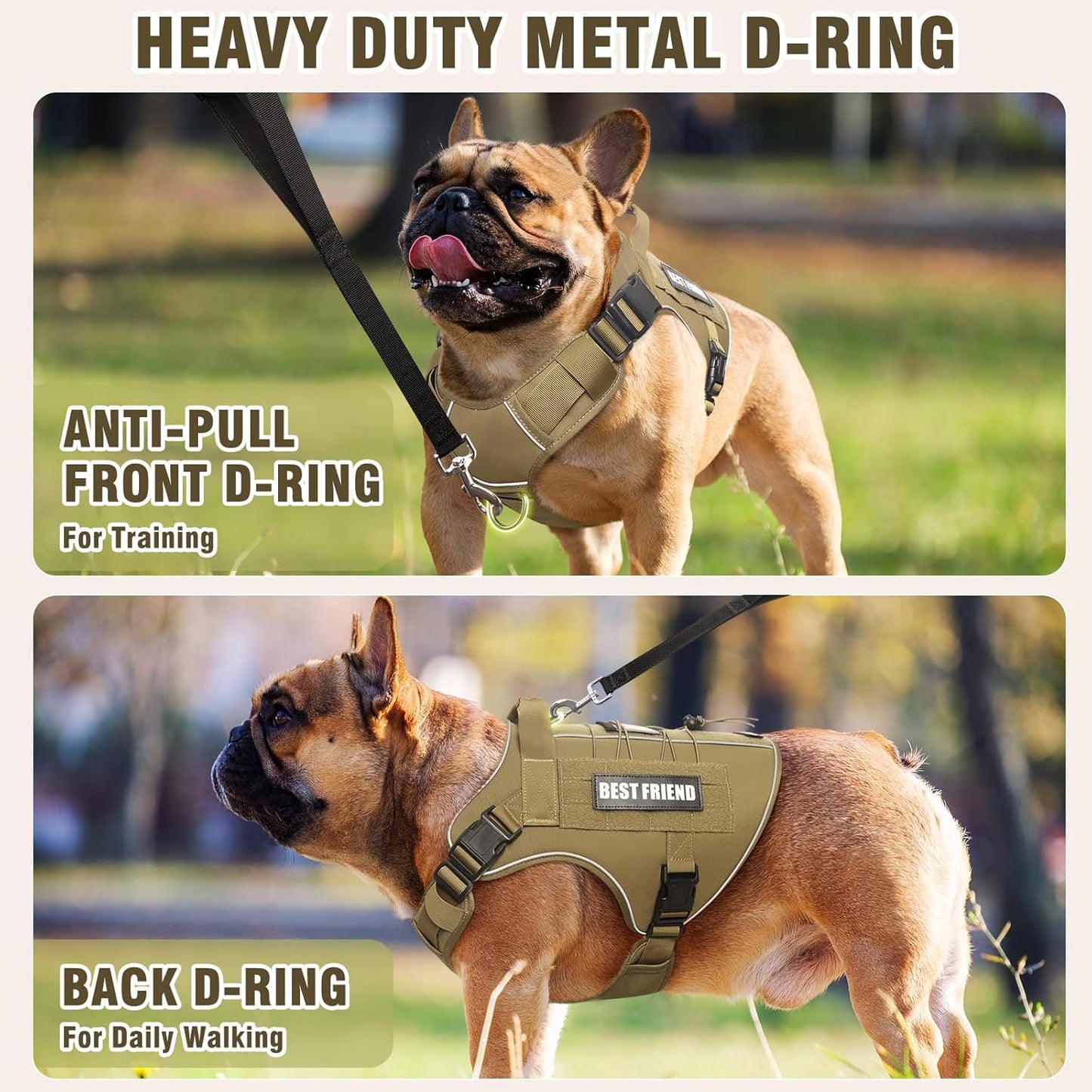 Tactical Dog Harness Small Sized Dog,No Pull Military Dog Vest with Handle,Reflective Heavy Duty Pet Harness for Walking Hiking Training Brown S