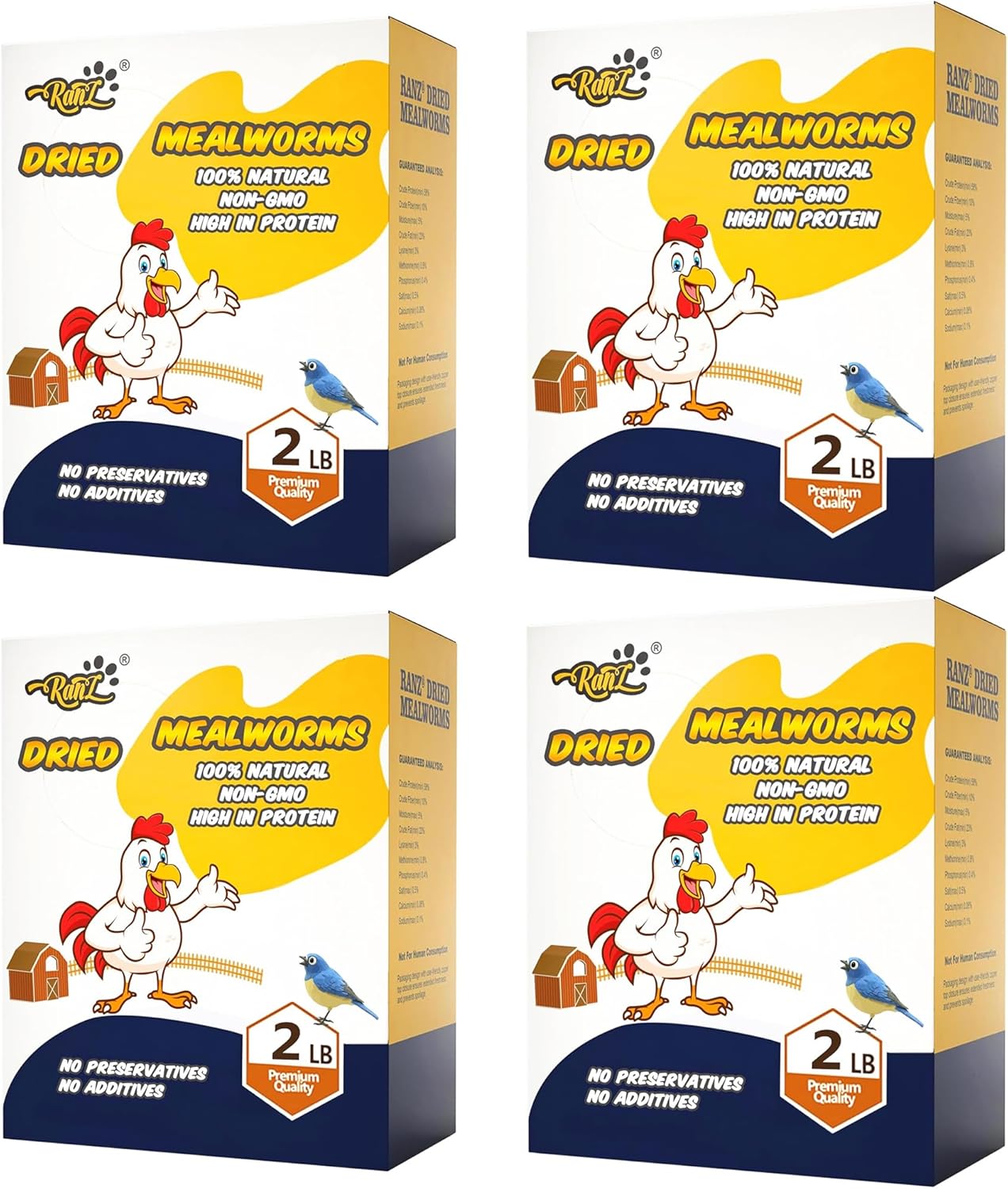 RANZ 8LBS Non-GMO Dried Mealworms for Chickens, High Protein Meal Worms, Premium Chicken Feed, Whole Large Mealworms for Blue Birds, Ducks, Fish