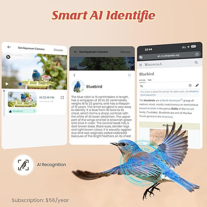 Smart Bird Feeder with Camera Outdoor: 2K Wild Bird Watching Video Cam - Unique Gifts for Nature Lover - Birds House Window at Garden IP66 Solar Charged & Squirrel-Proof Alarm