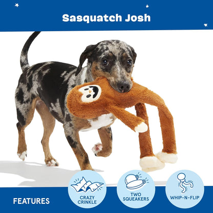 Barkbox Sasquatch Josh Plush Dog Toy – Squeaky Toy with Crazy Crinkle, Whip-N-Flip Arms, and Soft Plush Design for Interactive Play