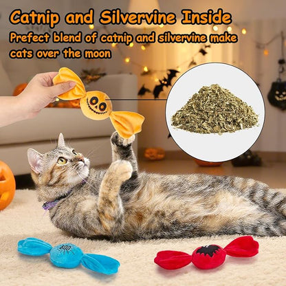 Retro Shaw Halloween Cat Toys,3PCS Candy Catnip Toys with Crinkle Sound Inside,Sweet Treats Cat Toy, Trick or Treat for Halloween Kitten Toys,Interactive Indoor Kitty Kicker for All Breeds