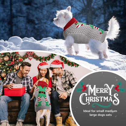PETCARE Dog Christmas Sweater Ugly Elf Clown Cat Sweater Vest Pet Jumper Grey Green Holiday Dog Clothes Puppy Sweaters for Small Medium Large Dogs Cats Fall Winter Outfits Xmas Dogs Costume,Large
