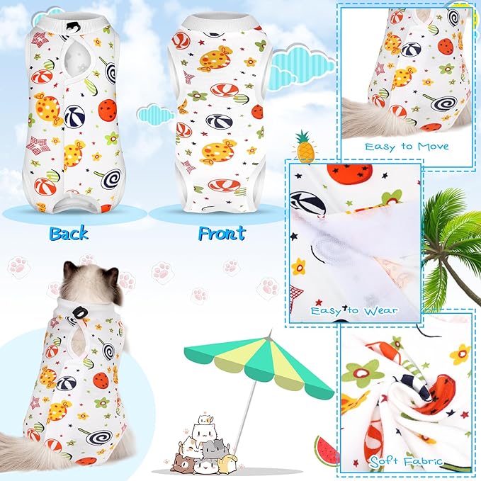 Kacctyen 6 Set Cat Recovery Suit After Surgery Female and Male Cat Kitten Surgery Suit E Collar Alternative Pajama Kitty Clothes for Spay Abdominal Skin Anti Licking(Animal,Large)