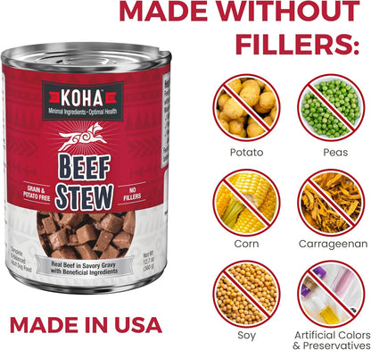 KOHA Minimal Ingredient Beef Stew for Dogs, High Protein Limited Ingredient Dog Food, 12.7oz Cans (Case of 12)