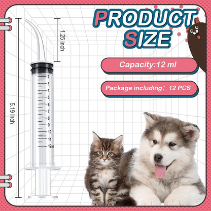 12 Pieces Baby Bird Feeding Syringe 12 ml Pet Liquid Feeding Syringes Kitten Feeder for Small Dogs Cats Puppy Kitten and Other Small Animal Feeding Supplies