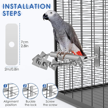 Bird Perch for Cage, Stainless Steel Parrot Perches with Metal Chew Toys, Bird Nail Trimming Cage Accessories for Cockatiels, Macaws, African Grey, Amazon Parrots
