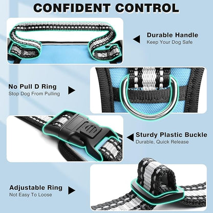 WINSEE Dog Harness No Pull, Pet Harnesses with Dog Collar, Adjustable Reflective Oxford Outdoor Vest, Front/Back Leash Clips for Small, Medium, Large, Extra Large Dogs, Easy Control Handle for Walking