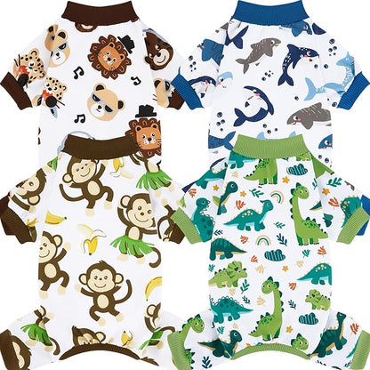 XPUDAC 4 Pack Dog Pajamas Comfy Strechy Doggie Pjs Puppy Clothes for Small Medium Dogs Boy Girl Cat Pet Outfits, M