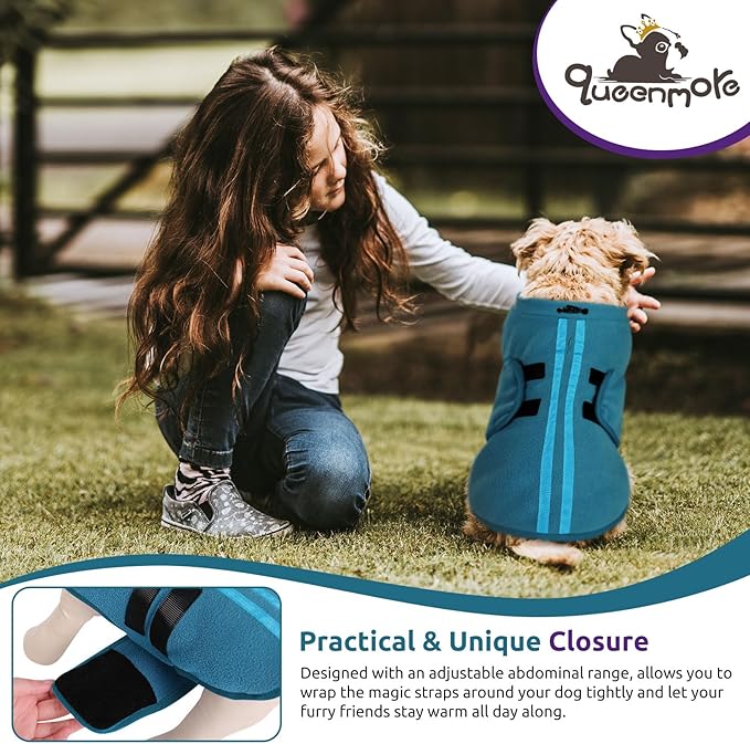 Queenmore Large Dog Sweaters, Soft Fleece Vest Pullover Dog Jacket with Leash Hole, Warm Winter Dog Clothes Cold Weather Doggy Dachshund Sweater for Large Dogs Cats Boy or Girl (Peacock-Blue, L)