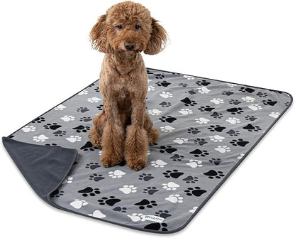 PetAmi Waterproof Dog Blanket for Extra Large Pets Dogs Cats, Large Pet Couch Cover Protector for Furniture, Reversible Washable Soft Fleece Cat Blanket for Bed Couch Sofa, 60x80 (Paw Print Gray)