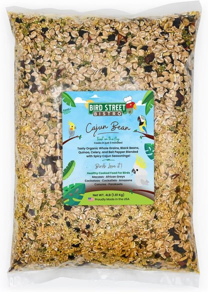 Parrot Parakeet Cockatiel Food - Bird Food - Cooks in 3-15 min with Natural & Organic Grains - Legumes - Non-GMO Fruits, Vegetables, & Health Orientated Spices (4.00 Pound (Pack of 1), Cajun Bean)