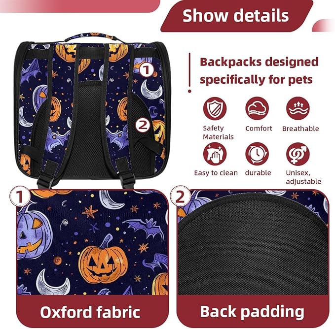 Pumpkin Helloween6 Cat Carrier Backpack,900D Wear-Resistant Oxford Fabric, Dog Carrier Cat Backpacks Suitable for Travel