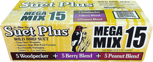 ST. ALBANS BAY SUET PLUS Suet Cake 15 Pack | 11 oz. Suet Cakes for Wild Birds| (Mega Mix)