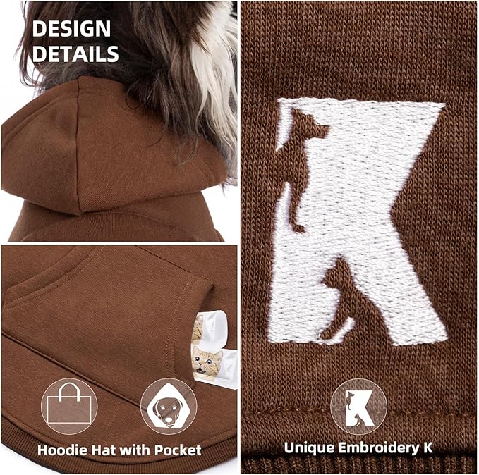 Koneseve Dog Hoodie & Cat Sweater, Warm Fleece Hooded Soft Winter Sweatshirt for All Breeds, Cozy Pet Clothes, Brown, 3XL