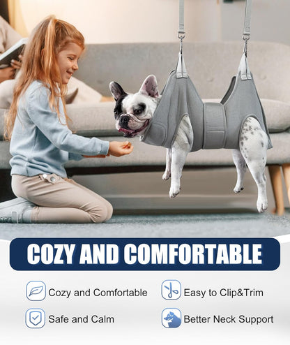 Dog Grooming Hammock Harness, M Size Grooming Sling Restraint for Nail Trim, Silver Gray Holder Hanger for Grooming with Thick Neck Support