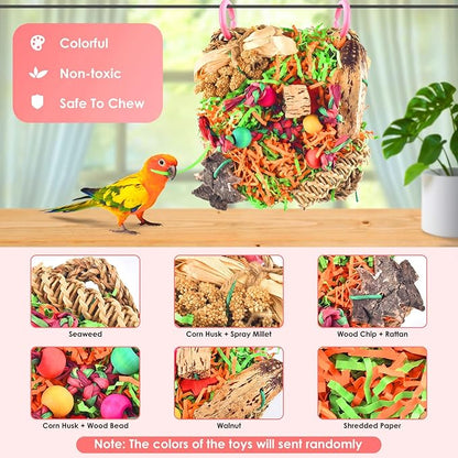 KATUMO Bird Toys, Parakeet Grass Mat Foraging Toy Parrot Shredding Hanging for Cockatiel Lovebird Parakeet Budgie Small-Medium Birds