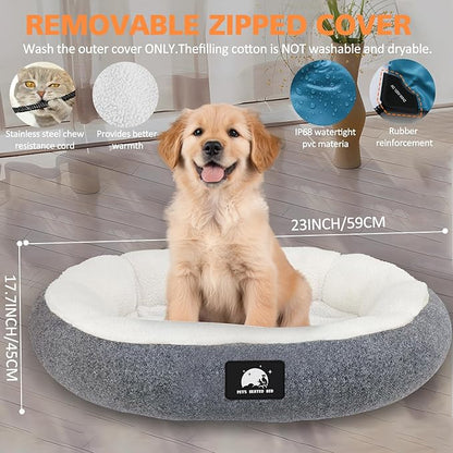 Heated Cat Bed for Small Cats, 19" Soft & Cozy Donut Pet Bed with Timer & Temp Adjustable Heating Pad for Indoor Kitten, Electric Warmer(A) (Gray)