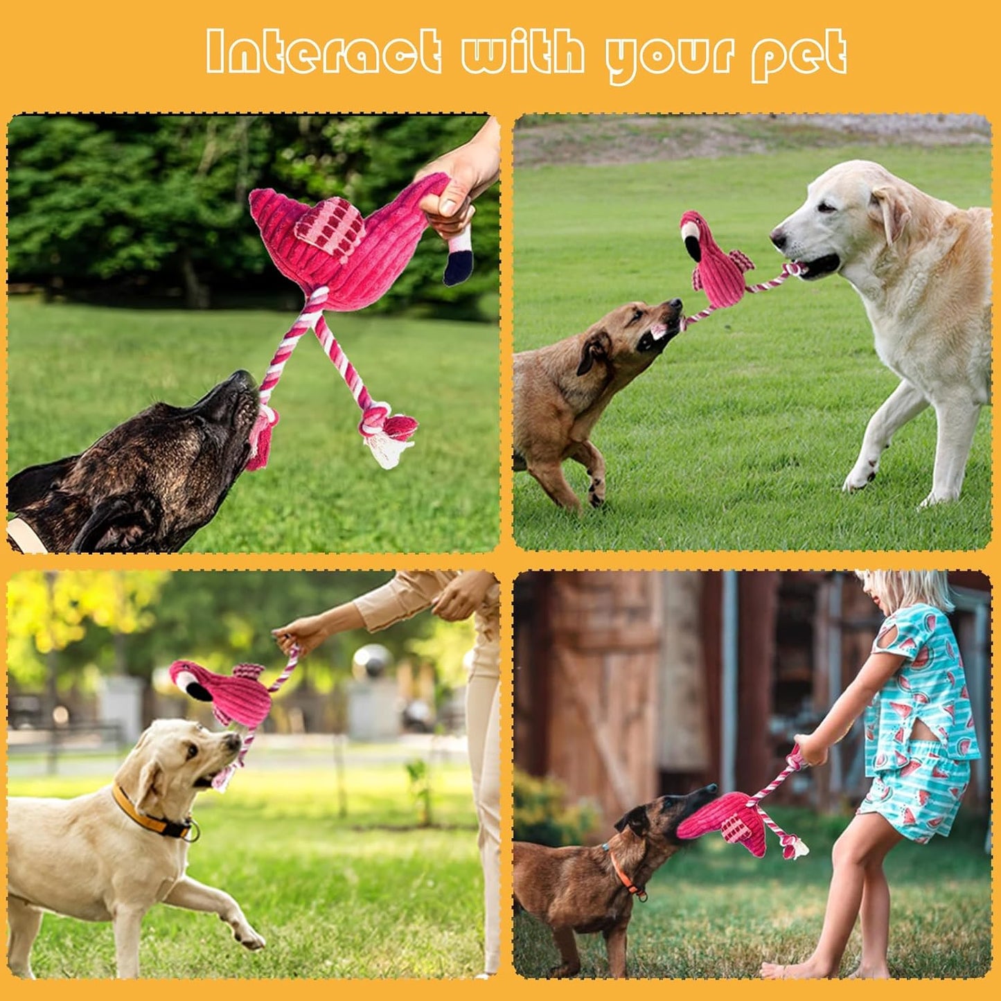 5 Pack Plush Dog Toys with Rope, Squeaky Dog Toys, Tug of War Dog Interactive Toy, Durable Dog Chew Toys for Large Dogs & Puppies