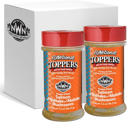 Northwest Naturals Freeze-Dried Salmon, Shiitake & Maitake Mushrooms Functional Topper for Dogs & Cats - Limited, Human Grade Ingredients, All Natural, Proudly Made in USA, 3.5 Oz (Pack of 2)