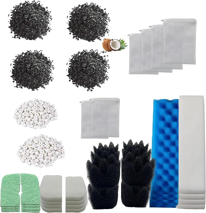 40 pcs 406/407 Media Replacement Kit Compatible with Fluval Aquarium Canister Filters - Bio Sponge, Activated Carbon, Ceramic Rings & Phosphate Remover Polishing Pad