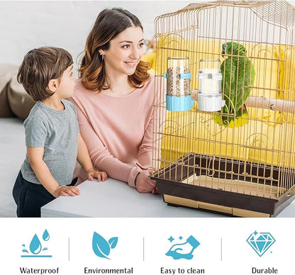Weewooday 4 Pieces Automatic Bird Feeder Cage Water Dispenser Bird Water Feeder Hamster Cage Waterer Accessory Drinker Bottle for Hamster Parrot(Cute Style,Blue, White,490 ml)