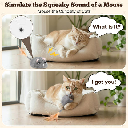 Moving Cat Toy Squeaky Cat Mouse Toy Automatic Interactive Cat Toys for Indoor Cats Mouse Toys for Cats with Wagging Tail