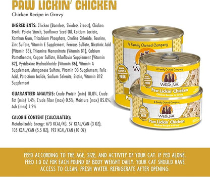 Weruva Classic Cat Food, Paw Lickin’ Chicken with Chicken Breast in Gravy, 10oz Can (Pack of 12)