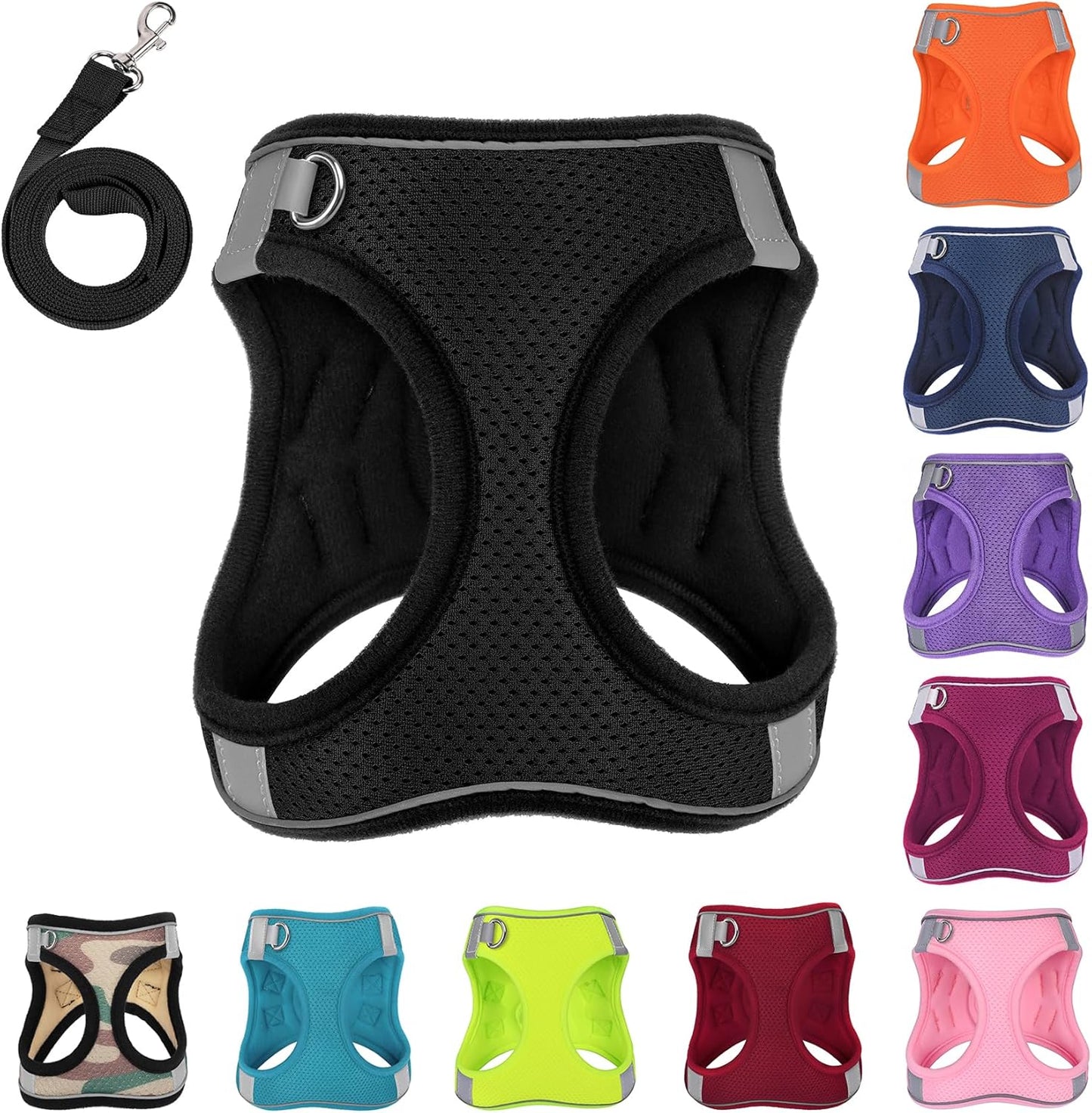 Dog Harness with Leash Set, No-Pull Step-in Reflective Pet Harness with 1 Leash Clips, Adjustable Soft Padded Easy Walk Dog Vest for Small Medium Large Dogs, Cats(Carbon Black, Small)