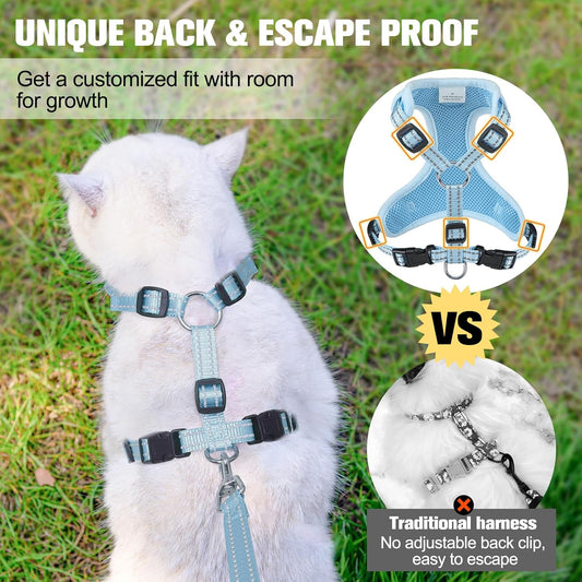 BEAUTYZOO Cat Harness and Leash Set for Walking Escape Proof, Neck Release Adjustable Harness for Kitten Puppy Small Medium Large Cats, Soft Cute Easy Control Small Cat Harness for Cats Boy and Girls
