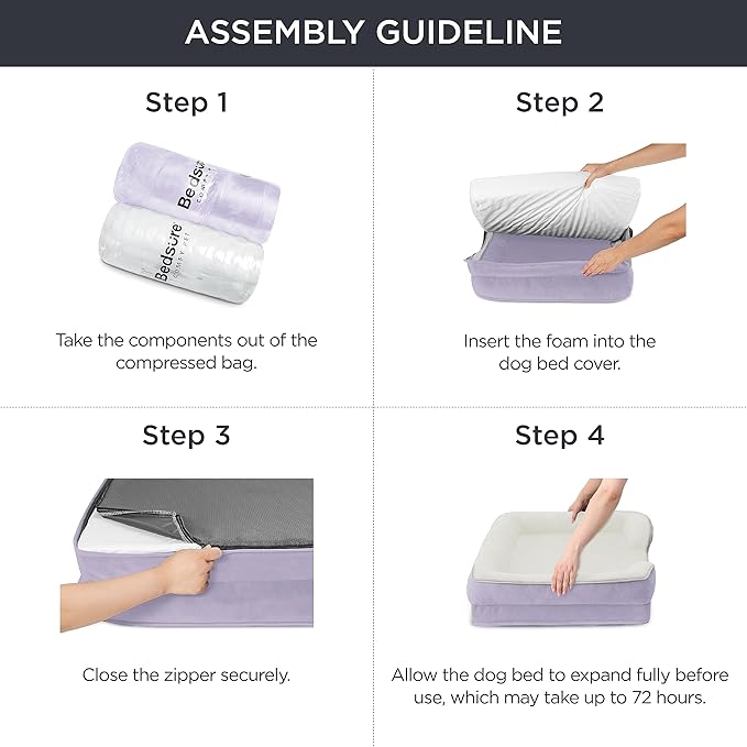 Bedsure XL Orthopedic Dog Bed for Extra Large Dogs - Washable XLarge Dog Cat Bed Waterproof, Comfort Dogs Couch Sofa with Washable Removable Cover, Pet Bed with Nonskid Bottom, Lavender, 42"