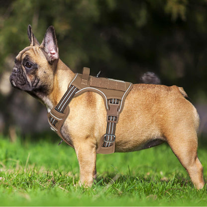 Heavy Duty Tactical Dog Harness for Small Dogs, No Pull Adjustable Pet Harness Reflective Service Training Easy Control Pet Vest Military K9 Working Dog Harnesses- Small, Brown