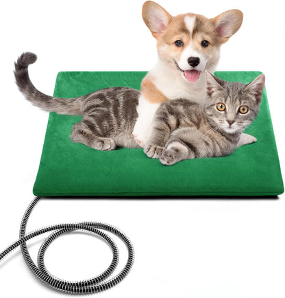 PETNF Outdoor Pet Heating Pad for Cats & Dogs, 100.4-107.6°F Auto Temp Control, Waterproof Fireproof, for Cat House/Dog Kennel/Terrace, Fits Domestic & Stray Pets (Green 15.7"X19.7")