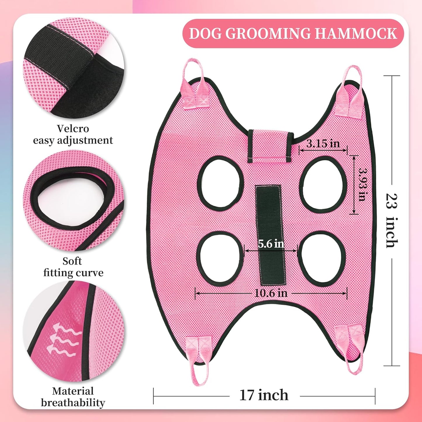 PatiencET Dog Grooming Hammock, Pet Grooming Hammock for Cats & Dogs with Security Strap, Dog Sling for Nail Trimming with Nail Clippers/Trimmer, Nail File, Pet Comb(Pink S)