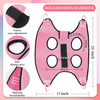 PatiencET Dog Grooming Hammock, Pet Grooming Hammock for Cats & Dogs with Security Strap, Dog Sling for Nail Trimming with Nail Clippers/Trimmer, Nail File, Pet Comb(Pink S)