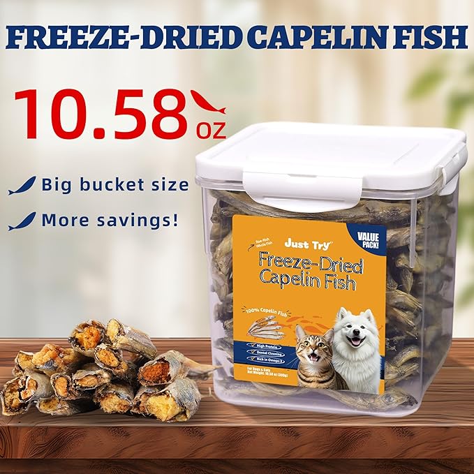 Just Try 10.58 oz Freeze Dried Minnows for Cat & Dog Treats Raw Single Ingredient High Protein Training Treats Pet Snacks Omega 3 for Skin Coat Health