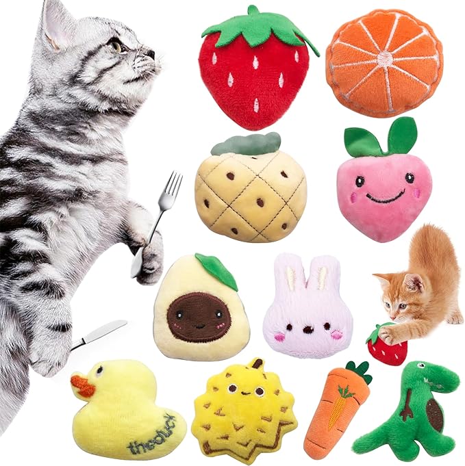 10 Pcs Catnip Toys for Indoor Cats Xmas Interactive Plush Stuffed Kitten Chew Bite Toys Kitty Cat