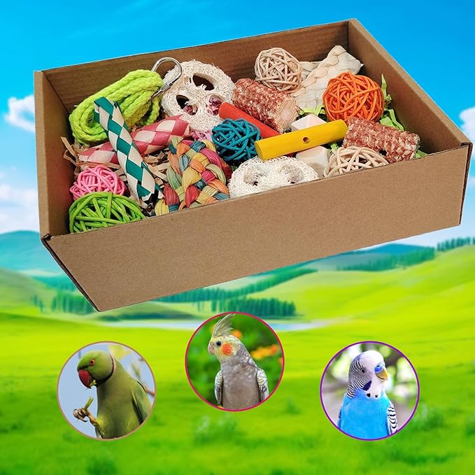 bird toys，Colorful Parrot Foraging and Tearing Toy Box - Suitable for chewing and foraging of long tailed parrots, Quaker parrots，cockatoos, Sun Conure， and other small and medium-sized parrots