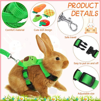 Tondiamo 4 Sets Adjustable Bunny Rabbit Harness and Leash Set Small Pet Cute Vest Harness Leash with Decoration for Bunny Ferret Small Pets(Fruit)