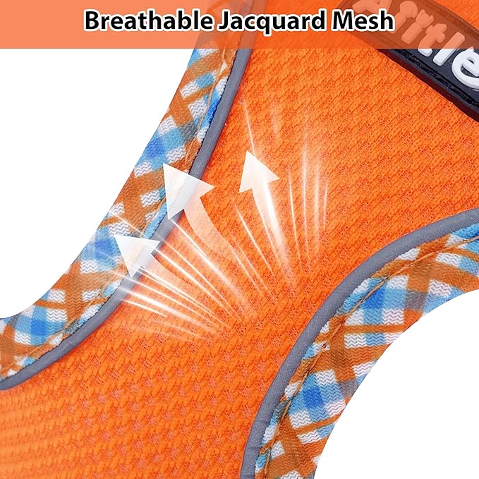 AIITLE Escape-Proof Dog Harness - Extra Soft Jacquard Fabric with Moisture-Wicking Lining, Adjustable Fit for Boston Terrier, Pekingese - Running, Playdates, Outdoor Adventures (Orange, L)
