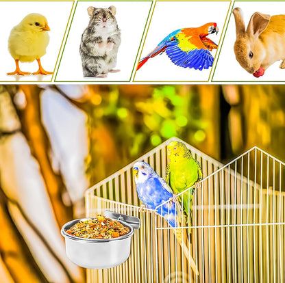 MotBach 2 Pack Bird Feeding Bowls Cups Parrot Food Water Dishes, Stainless Steel Bird Bowl Cup Dish with Clamp, Birdcage Feeder Pet Cage Bowls for Cockatiel Budgie Conure Macaw Parakeet Small Animal