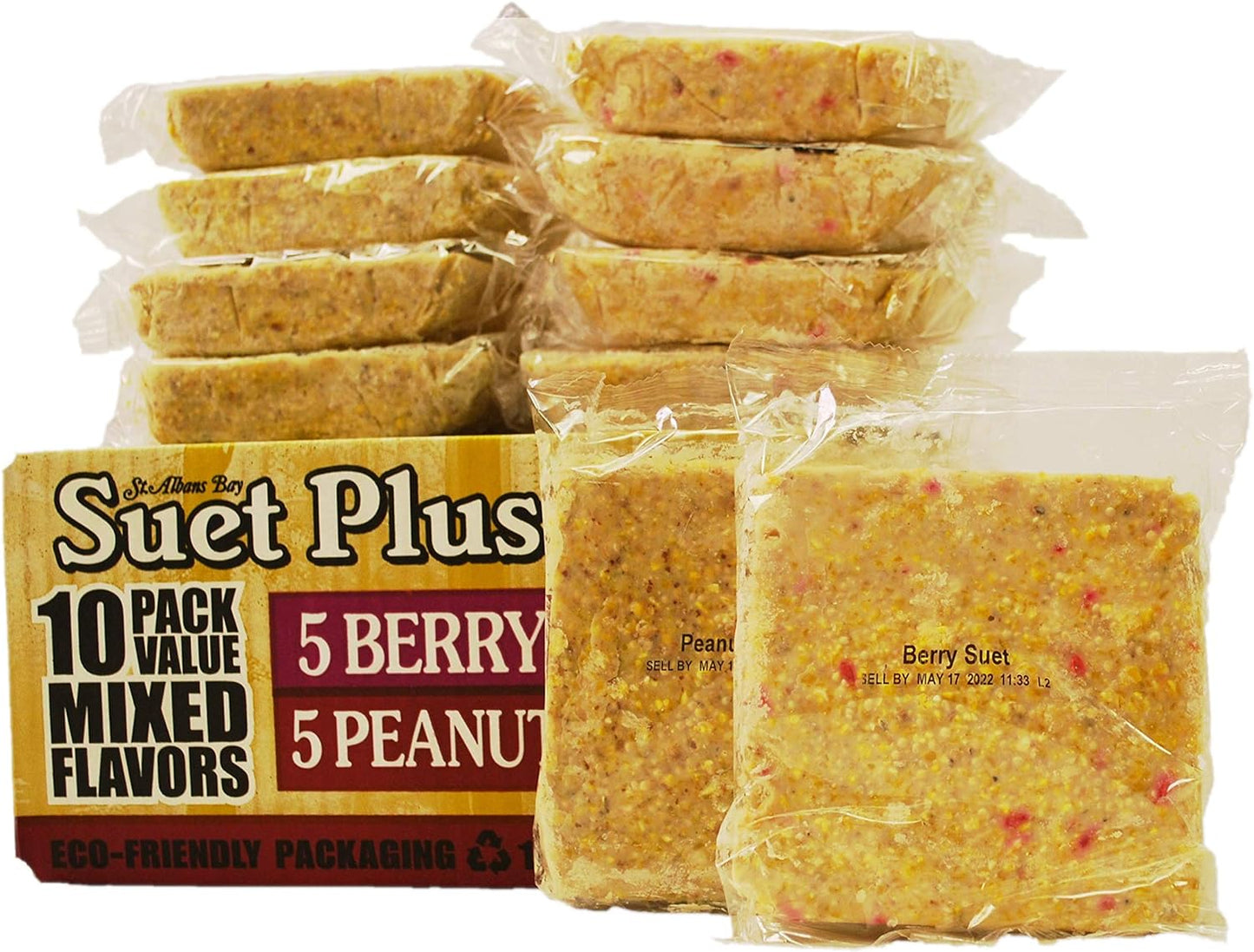 ST. ALBANS BAY SUET PLUS Suet Cake Variety Packs | 11 oz. Wild Bird Suet Cakes | (Peanut and Berry, 10 Pack)
