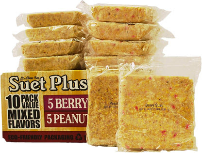 ST. ALBANS BAY SUET PLUS Suet Cake Variety Packs | 11 oz. Wild Bird Suet Cakes | (Peanut and Berry, 10 Pack)