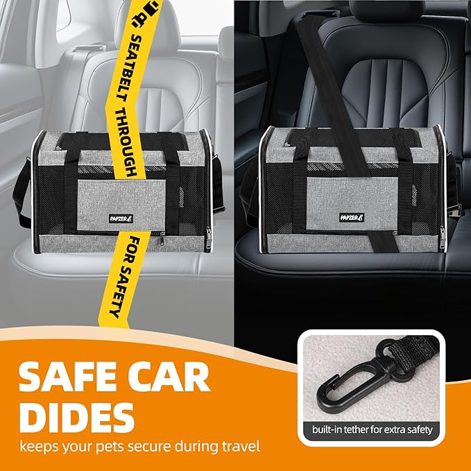 Cat Carrier Soft-Sided 18x11x11 Inch Travel Bag for Medium Cats Over 15lbs, Small Dog Carrier Crate Top Entry Breathable Mesh Puppy 12 Pounds, Pet Rabbit Carrying Cage Kennel Collapsible Grey