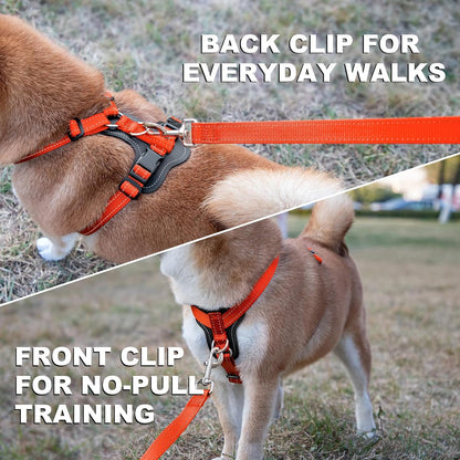 Plutus Pet Adjustable No Pull Dog Harness with Leather Accents, Heavy Duty Reflective Nylon Vest for Training, Hiking, Easy Walk Harness for Small, Medium, Large Dogs (Orange, M)