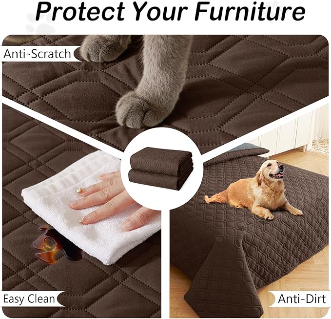 hyha Waterproof Dog Bed Blanket, Soft Pet Blankets, Waterproof Couch Cover for Dogs, Reversible Sofa Covers Washable for Furniture (82x82 Inch, Chocolate/Dark Grey)