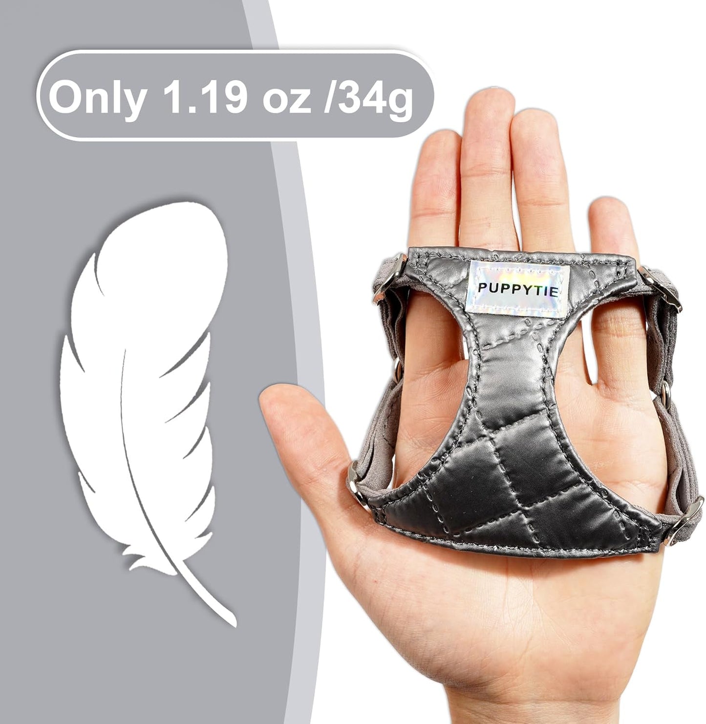 Puppytie No Pull xs Dog Harness with Multifunction Dog Leash,Soft Adjustable No Choke Escape Proof Pet Harness Vest,Glossy Grey,XS