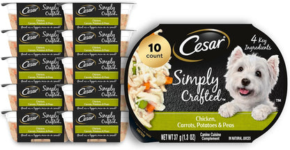 Cesar Simply Crafted Adult Wet Dog Food Meal Topper, Chicken, Carrots, Potatoes & Peas, 1.3oz. (10 Count, Pack of 1)